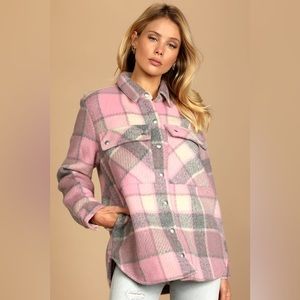 Cabin Fever Pink Multi Plaid Shacket by Blank NYC